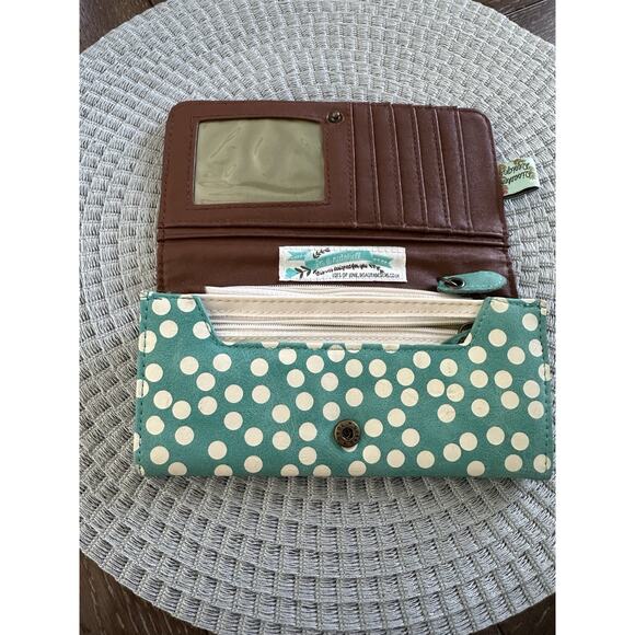 VGUC House of Disaster See a Penny Pick It Up Wallet Teal White Floral Polka Dot - Picture 4 of 10